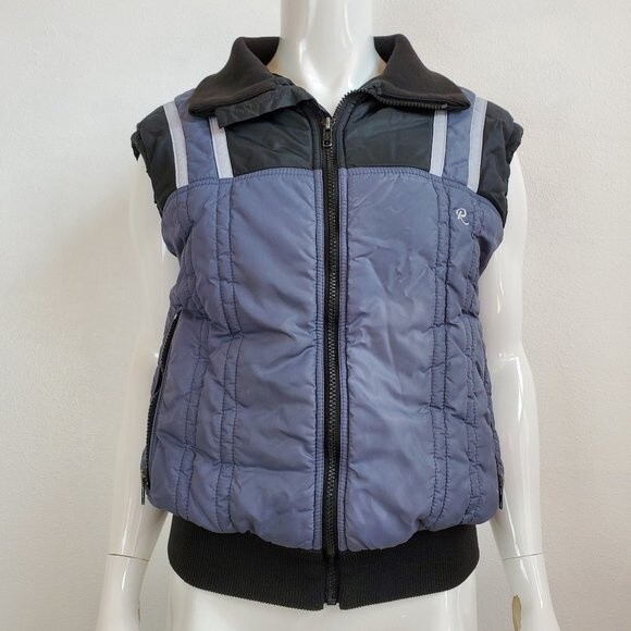 Vintage 80's Roffe Gray & Black Down Puffer Vest - Picture 1 of 10